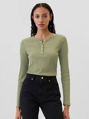 GAP Ribbed Henley T-shirt Green XL